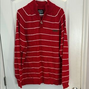 South Pole Men's Red Zip-Up Sweater with White Stripes